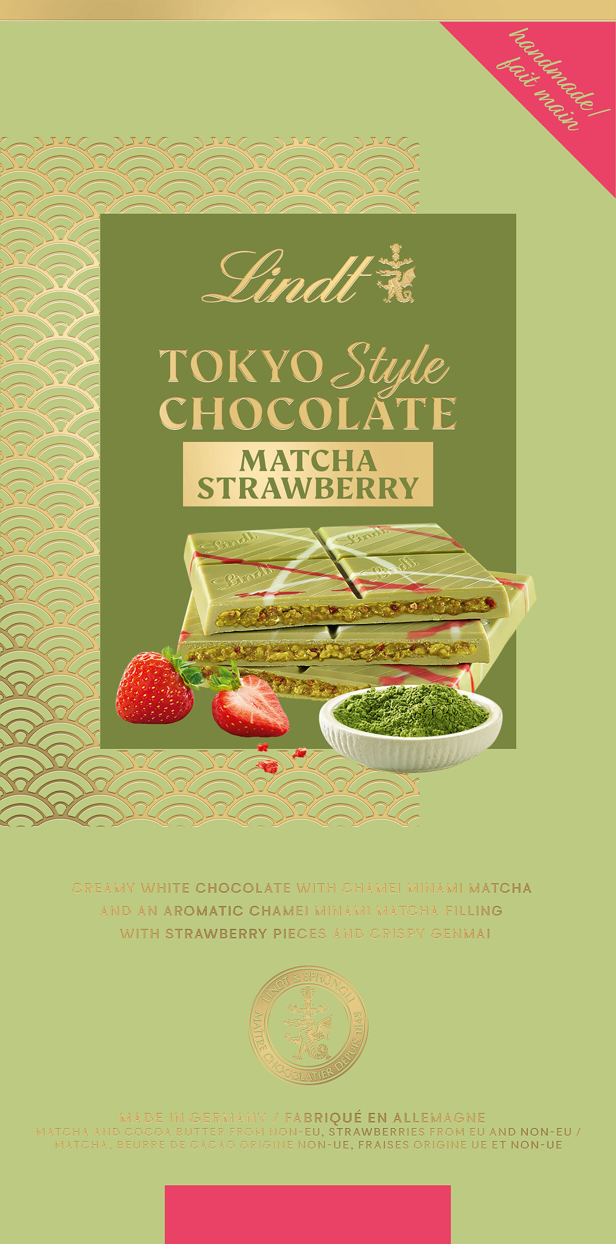 Lindt Tokyo Style Chocolade Matcha Strawberry UVP 14,99 € (150 g Tafel)_ENG