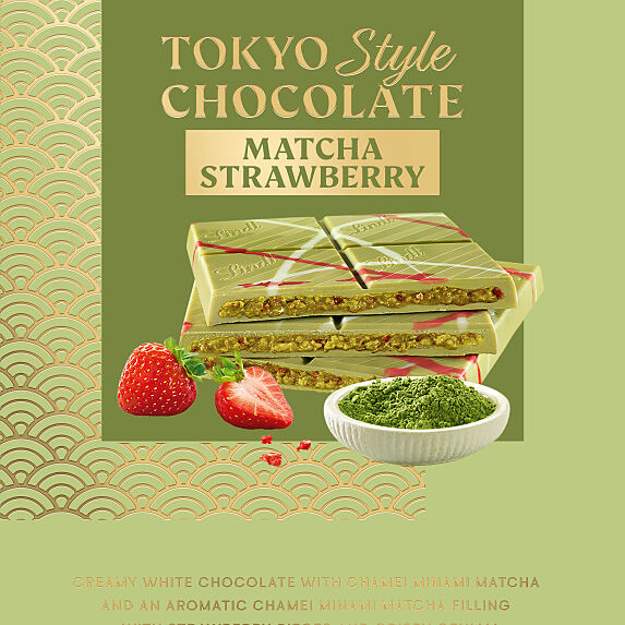 Lindt Tokyo Style Chocolade Matcha Strawberry UVP 14,99 € (150 g Tafel)_ENG