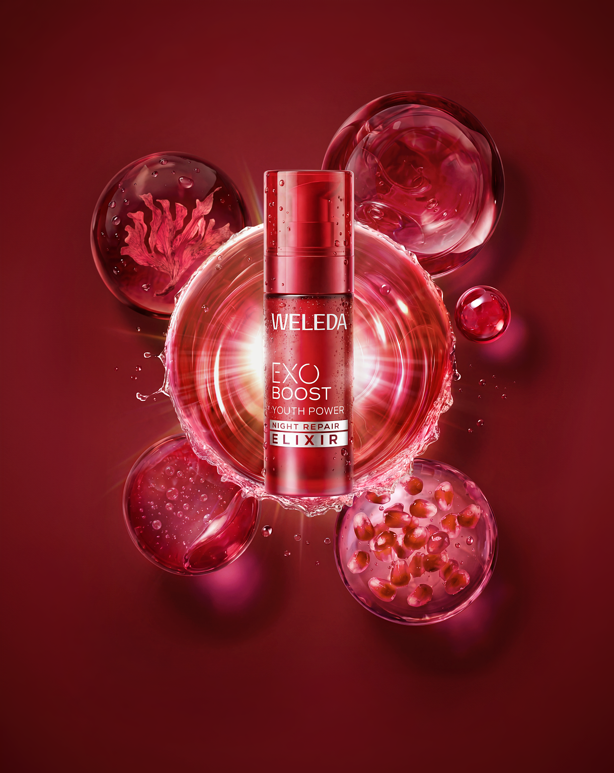 WELEDA_Exo Boost Youth Power Night Repair Elixier Granatapfel_Visual