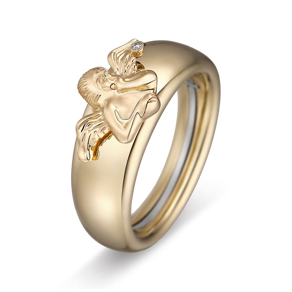 ESbD_In Signo Basisring Charlotte TOUCH Gelbgold 585- poliert mit Charlotte_Kopf SCHUTZENGEL 585- Gelbgold mit Brillant_155292_156777