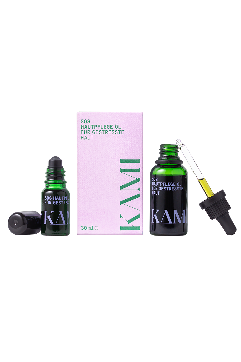  KAMI skincare_SOS Hautpflege Öl_30 ml_Pipettenflasche_UVP € 48,- &  10 ml_Roll On_UVP € 36,-