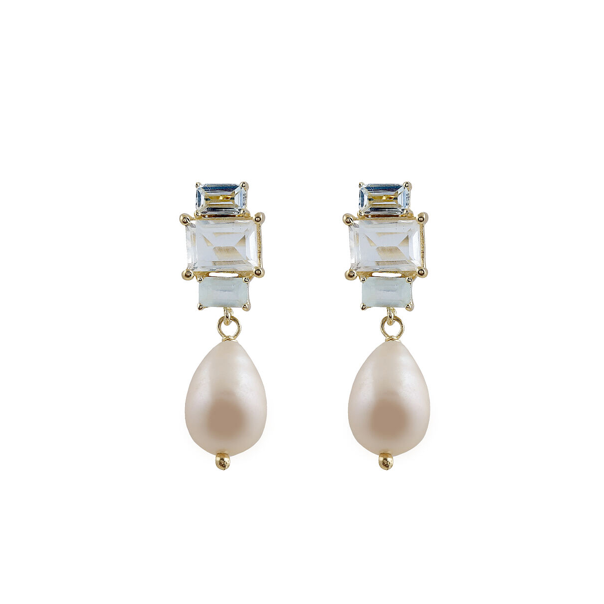 Cajoy Perlenohrstecker mit Blue Topaz, Clear Quartz und Milky Aqua, EUR 79,99