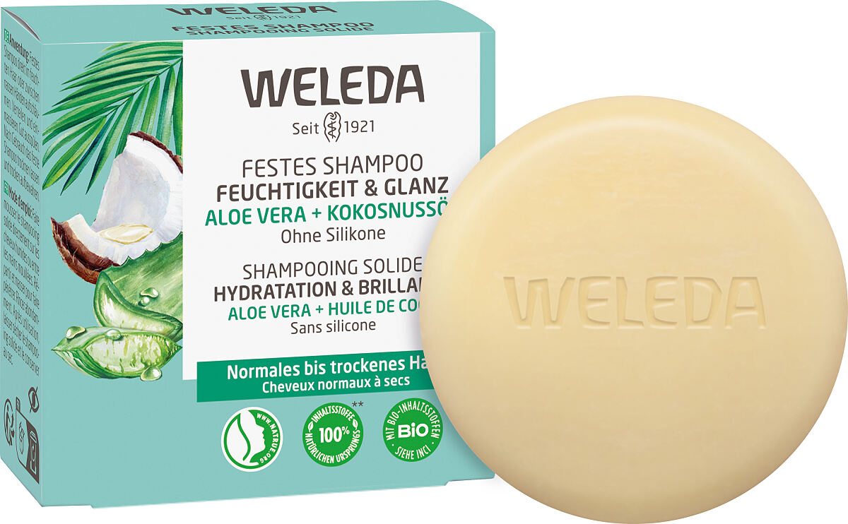 WELEDA_Festes Shampoo_Feuchtigkeit & Glanz_50 g_UVP € 5,95