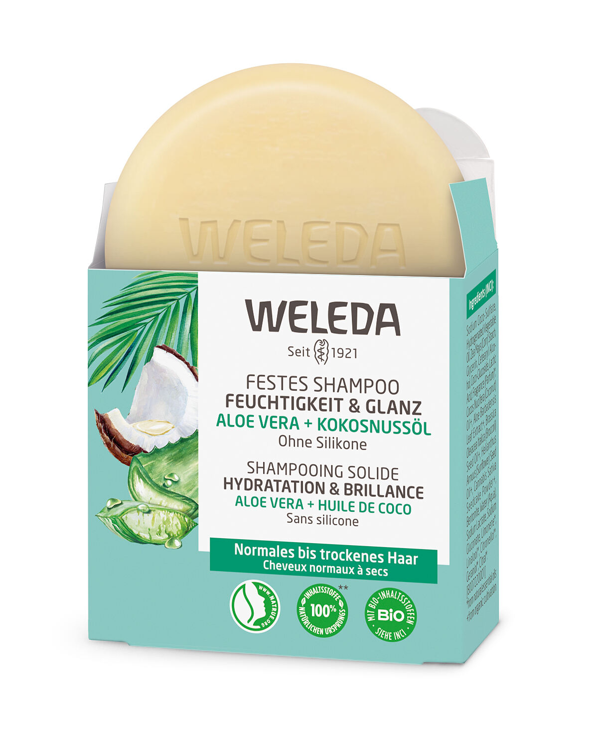 WELEDA_Festes Shampoo_Feuchtigkeit & Glanz_50 g_UVP € 5,95