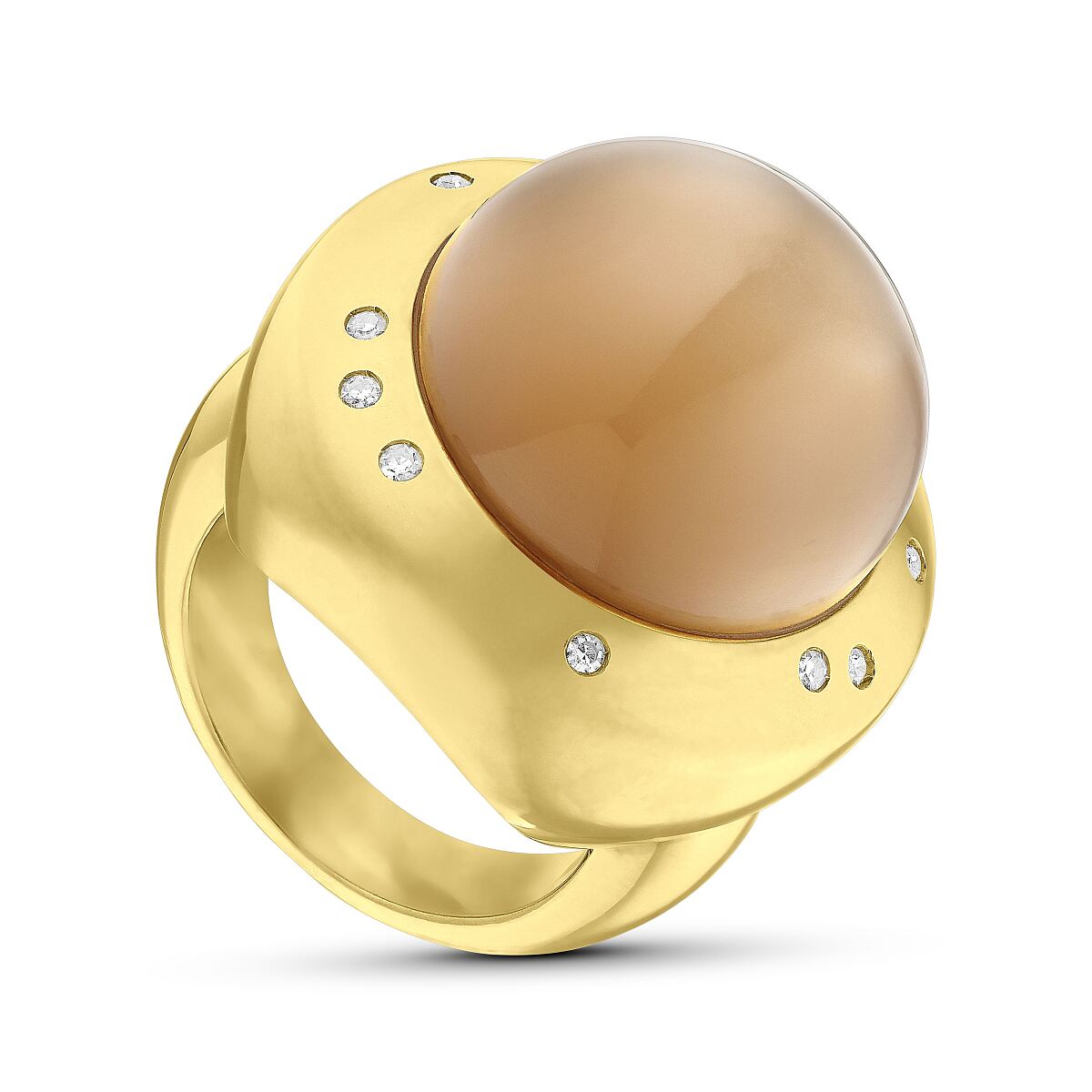 DJ Vintage  Ring  Gold 750, Diamanten,  zus. ca. 0,15 ct.,   Mondstein-Cabochon   301-484347