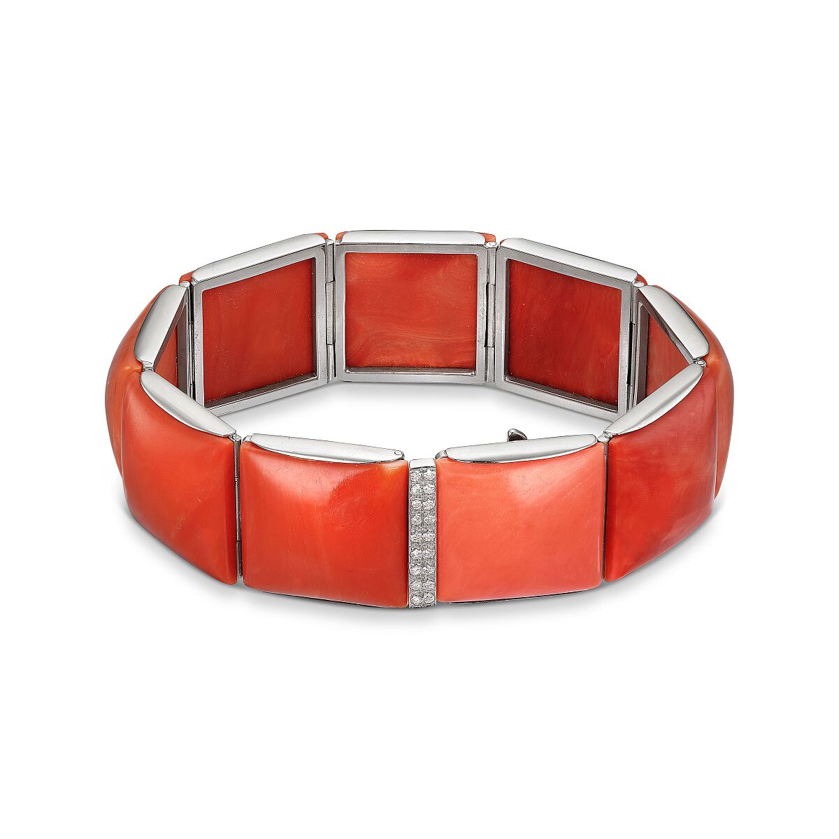 DJ Vintage .  Armband Weißgold 750, Brillanten,   zus. ca. 0,25 ct., Korallen, ca. 18,5 cm  395-370418