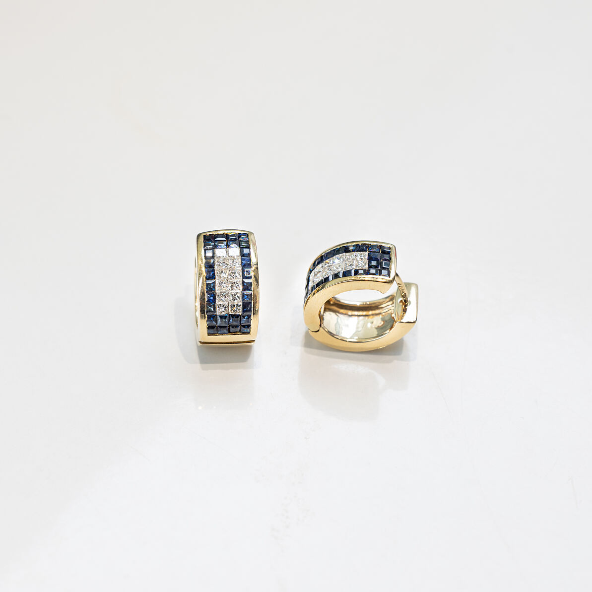 ES_Diamant Saphir Kreolen Gold 750, Diamanten im Princessschliff zus.ca. 0,70ct. Saphire im Carreeschliff 3015000520009