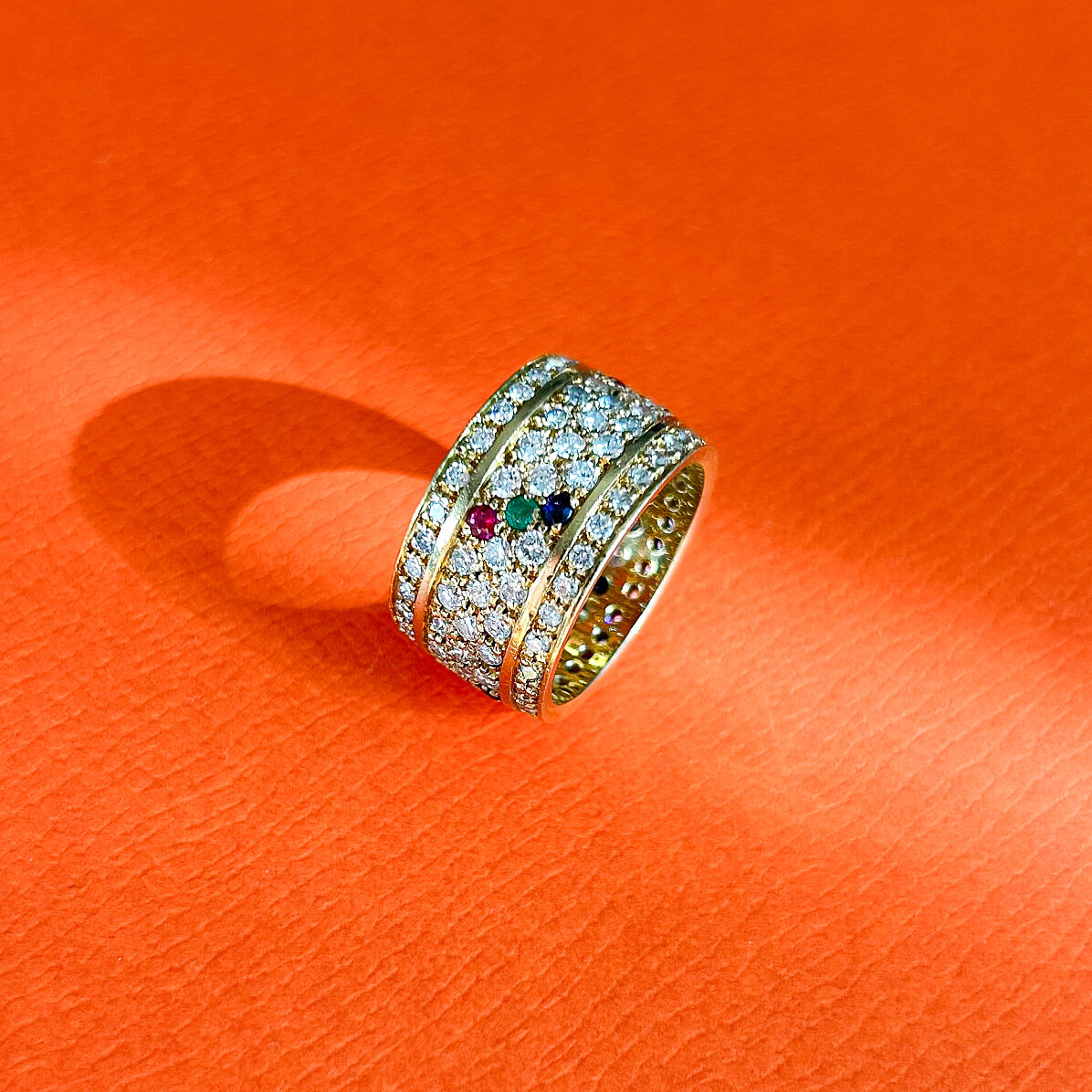 ES_Brillant Farbstein Ring Gold 750, Brill. zus. 3,06ct, Rubin, Saphir und Smaragde zus. 0,48ct, Stein- gew. Grav 3840576410001 