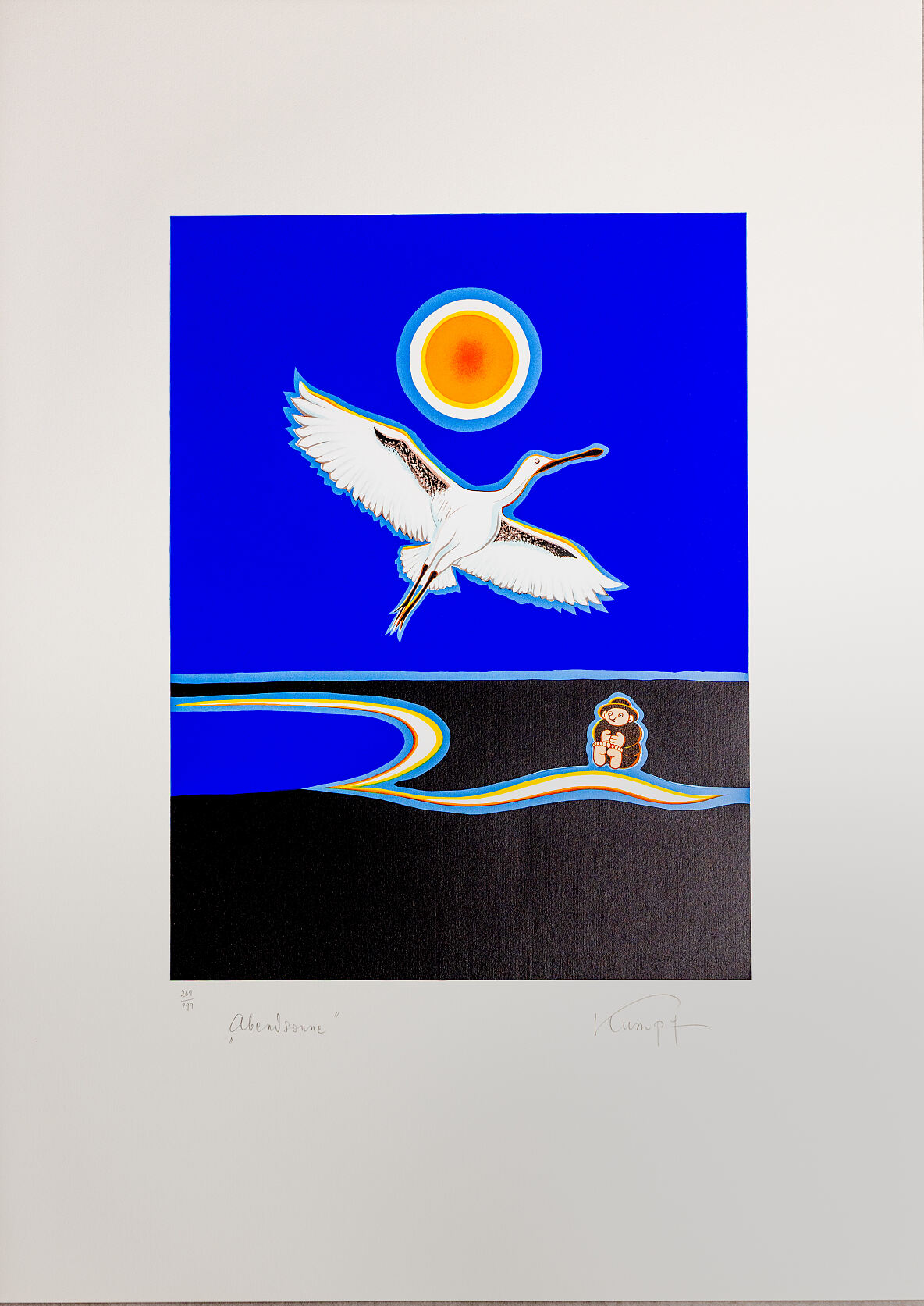 handsignierte und nummerierte Original- Druckgrafik von Gottfried Kumpf - Abendsonne