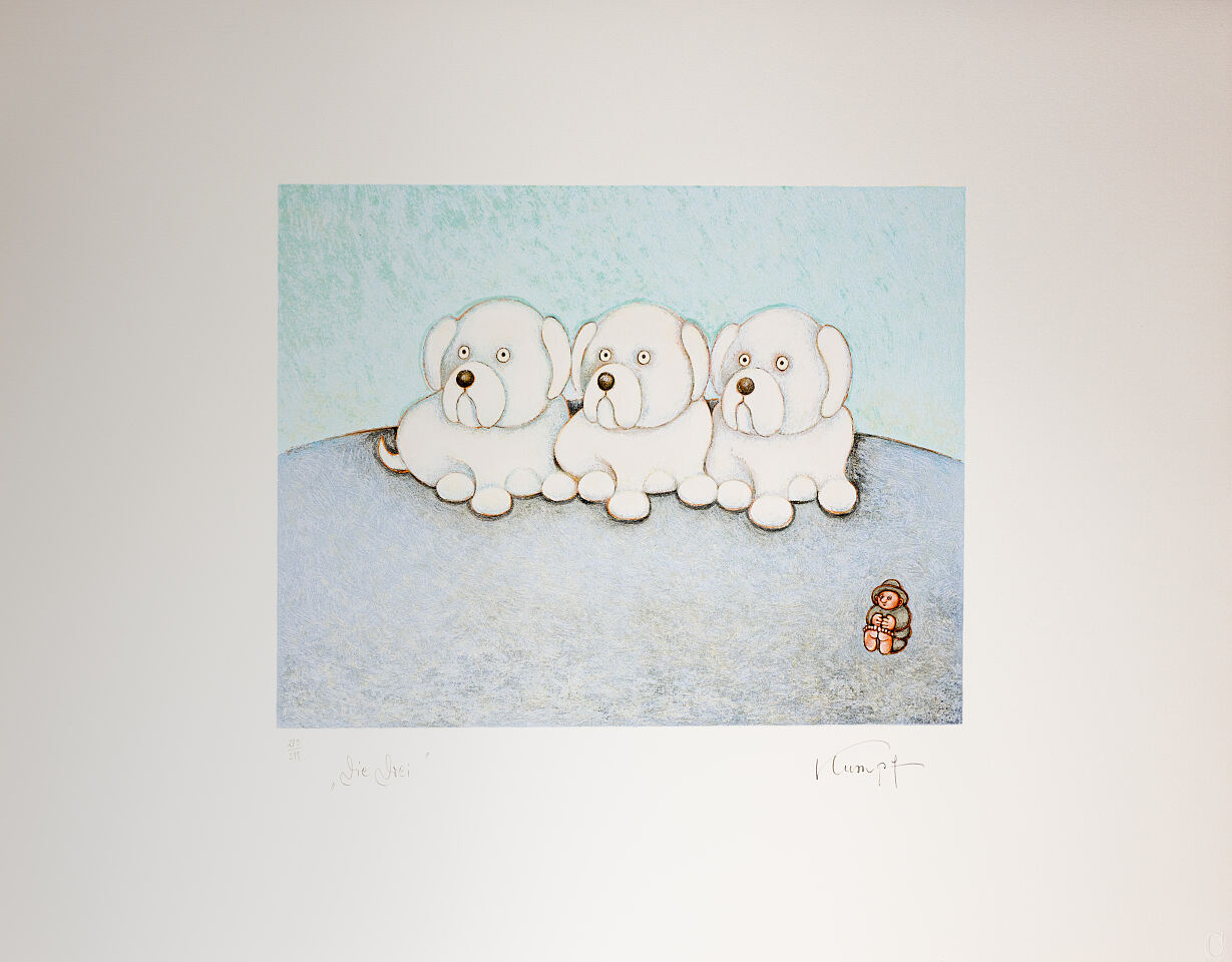 handsignierte und nummerierte Original- Druckgrafik von Gottfried Kumpf - Die Drei