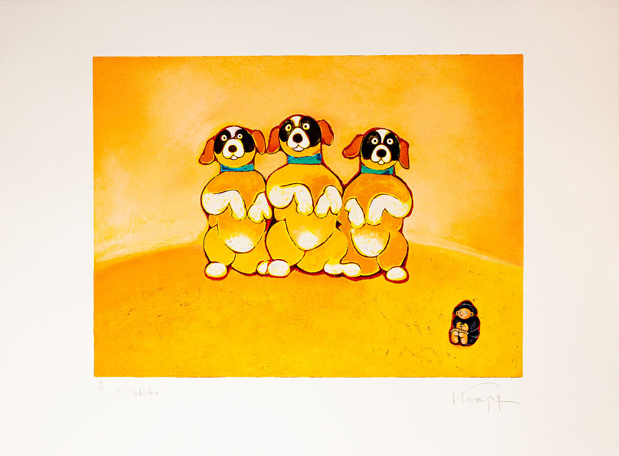 handsignierte und nummerierte Original- Druckgrafik von Gottfried Kumpf - Drei Artisten