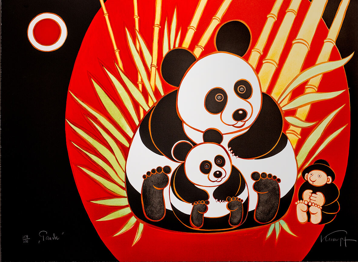 handsignierte und nummerierte Original- Druckgrafik von Gottfried Kumpf - Panda