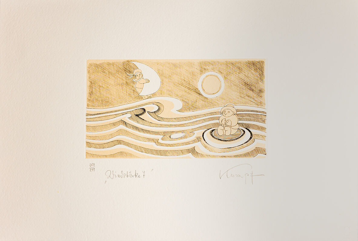 handsignierte und nummerierte Original- Druckgrafik von Gottfried Kumpf - Windstärke 7