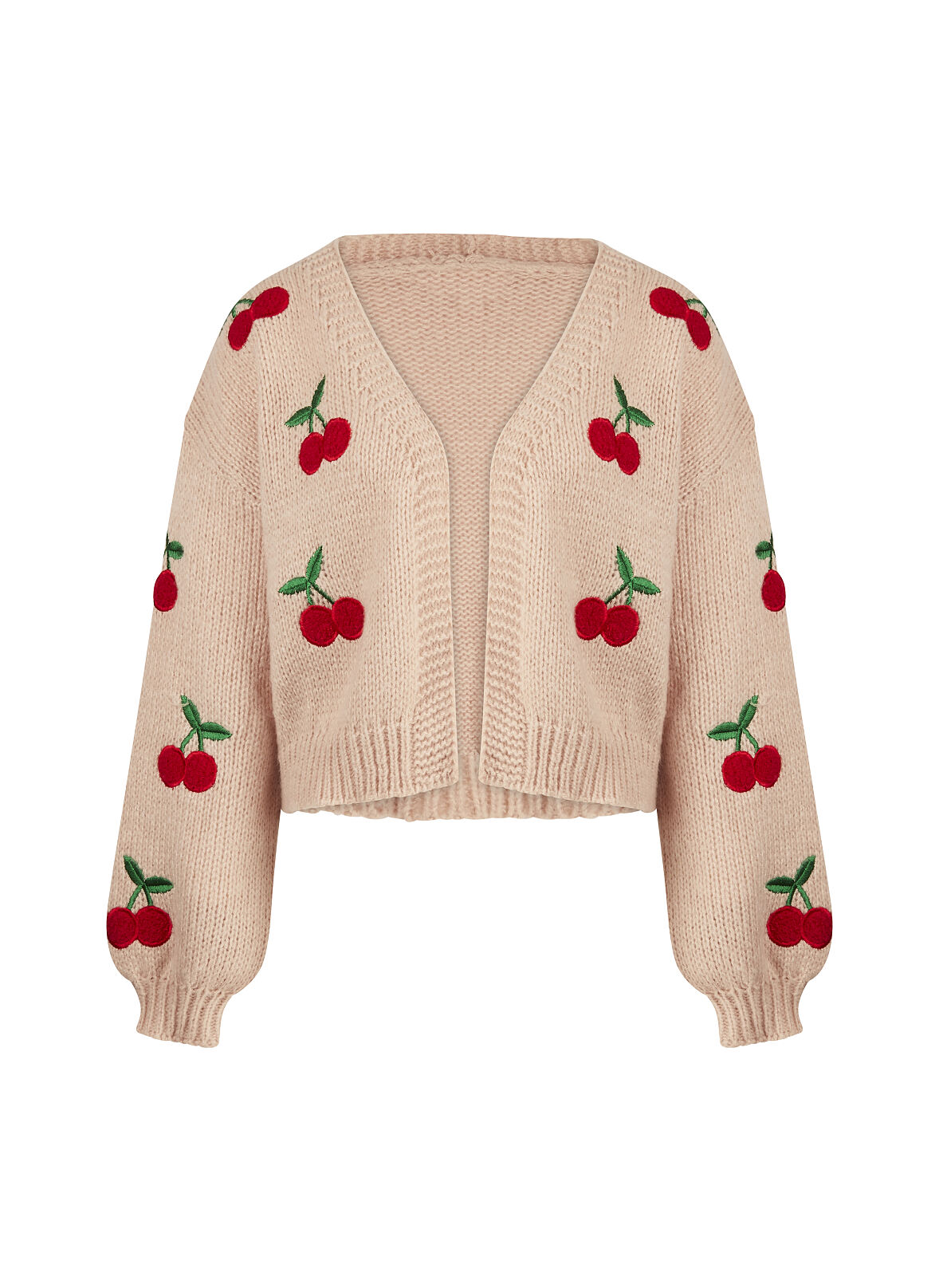 Unter50€_TKMaxx - Cremefarbene Strickjacke mit Kirschmuster €39,99