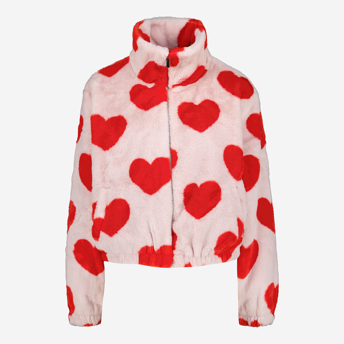 TK Maxx – Rote Kunstfelljacke mit Herzmuster €24,99