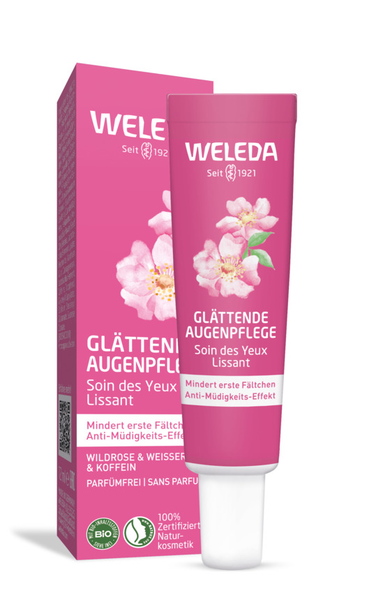 Weleda_ROSENFRISCHE FÜR EIN STRAHLENDES GESICHT_  DIE WELEDA ANTI-AGING-LINIE MIT WILDROSE & WEIßEM TEE_Glättende Augenpflege_UVP 15,95 EUR