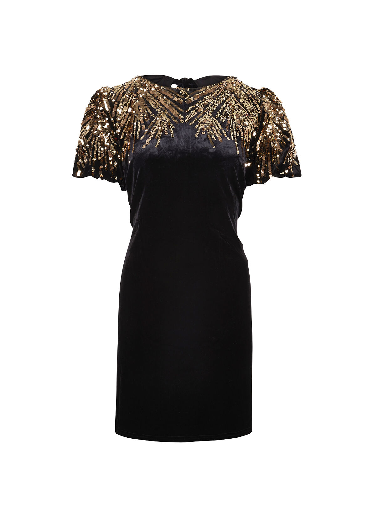 TK Maxx – Schwarzes Kleid mit goldenen Pailletten €39,99 (UVP €129,99)